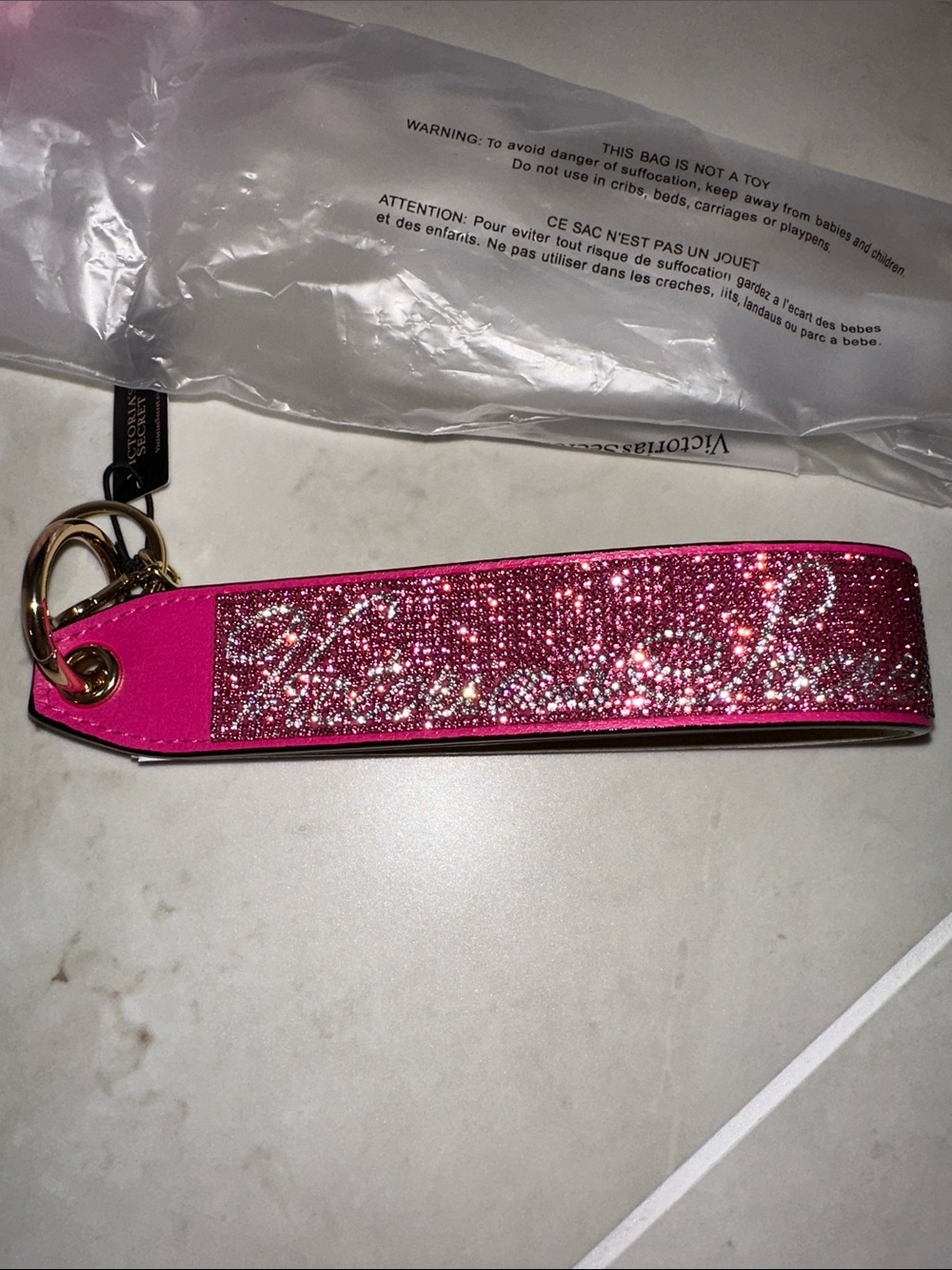 Victoria's Secret Hot Pink Crystal Wrist Key Ring